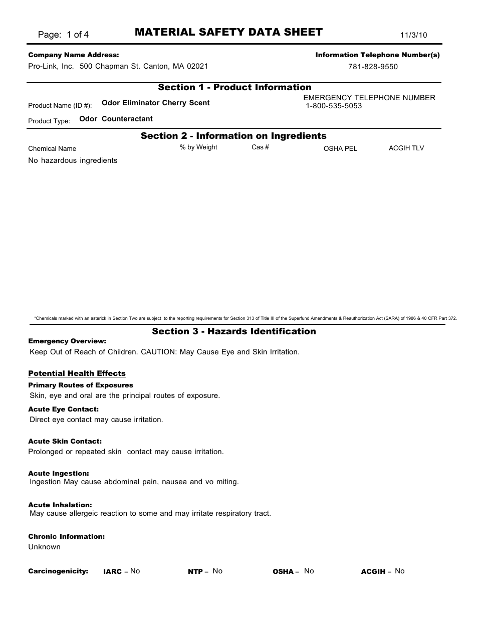 Pro-Link Odor Eliminator Cherry D13173 User Manual | 4 pages