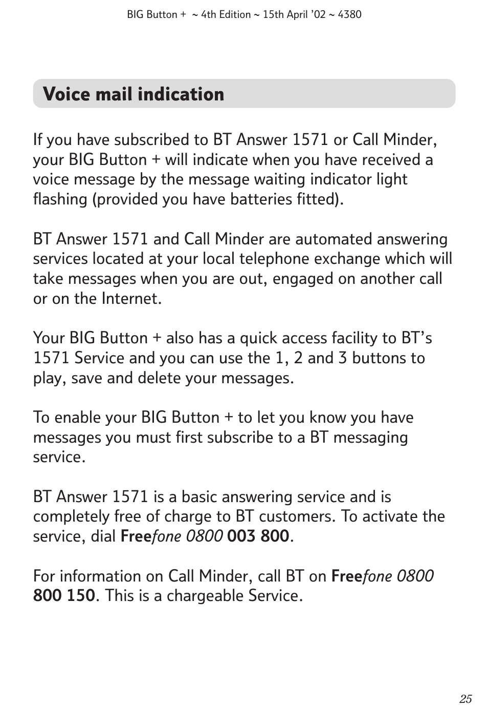 Voice mail indication | BT BIG Button + User Manual | Page 26 / 40