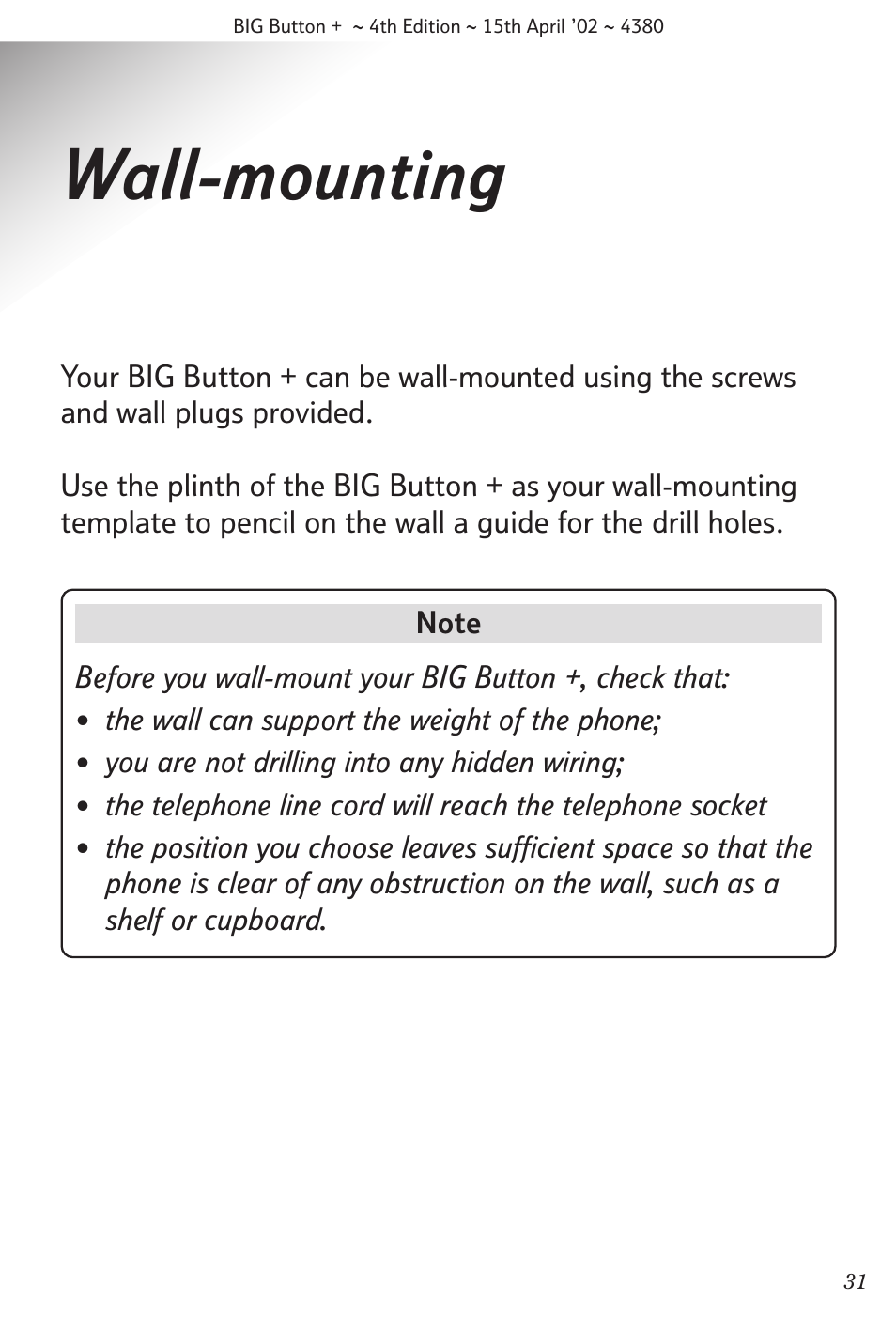 Wall-mounting | BT BIG Button + User Manual | Page 32 / 40