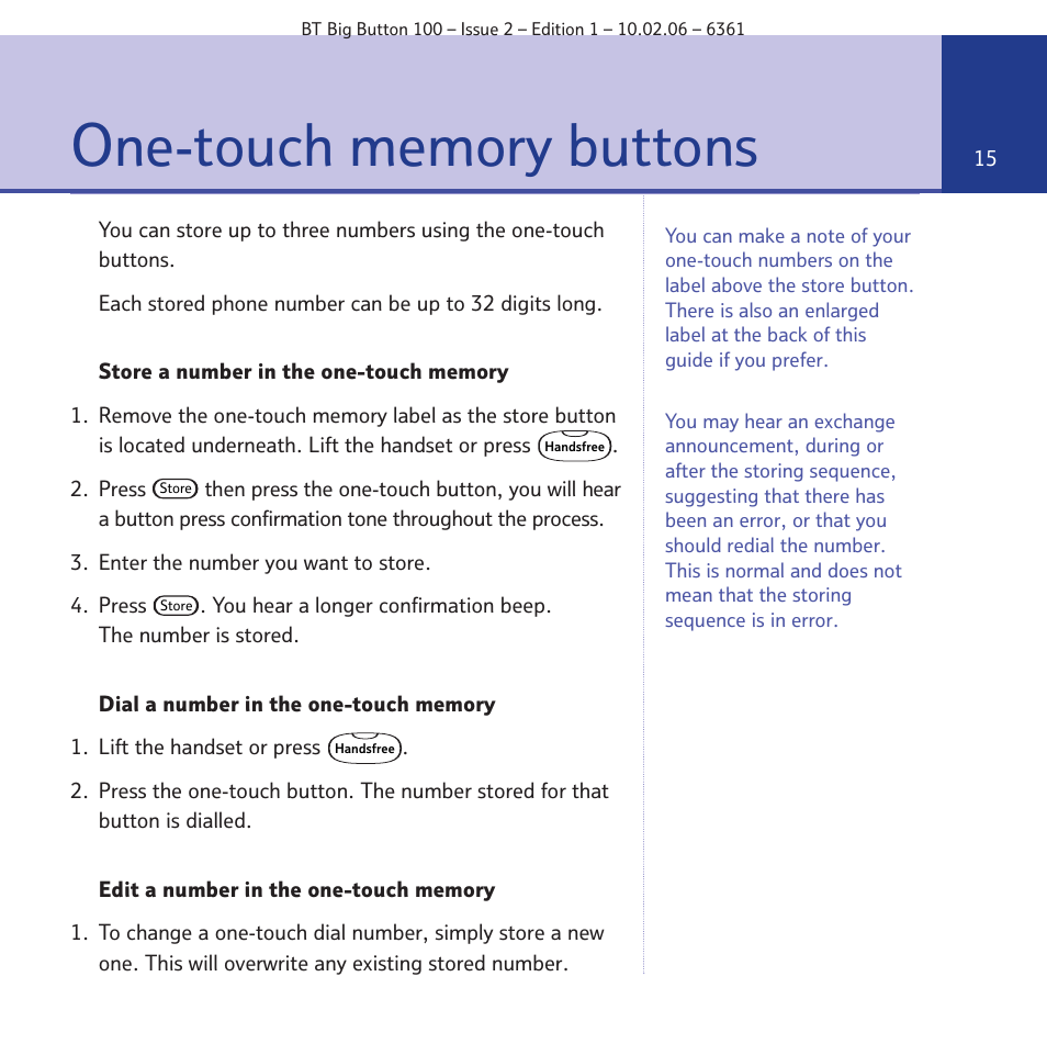 BT Big Button 100 User Manual | Page 15 / 28