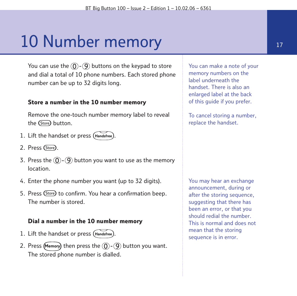 BT Big Button 100 User Manual | Page 17 / 28