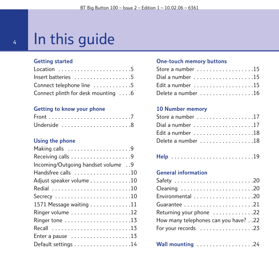 BT Big Button 100 User Manual | Page 4 / 28