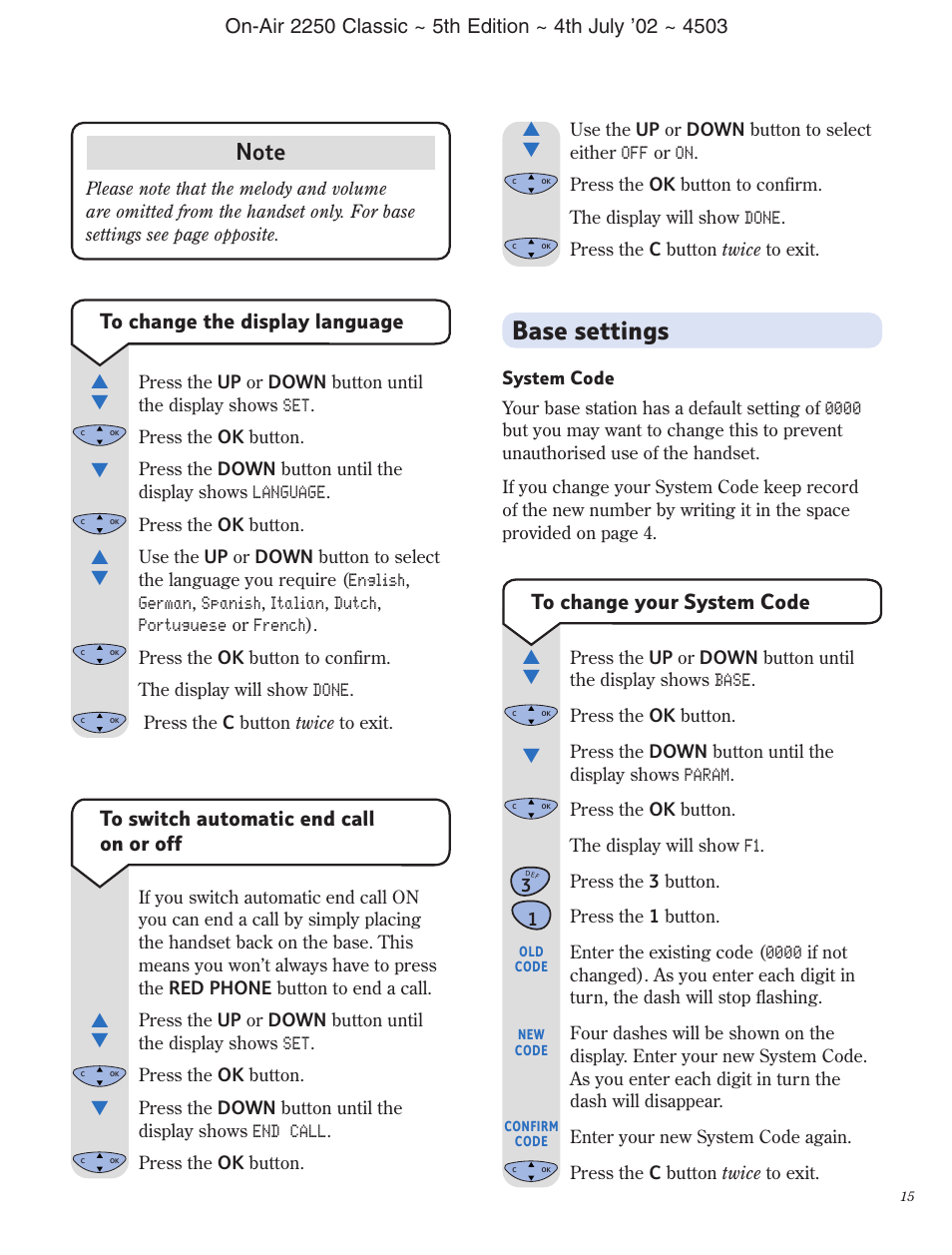 Base settings | BT 2100 Classic User Manual | Page 16 / 42