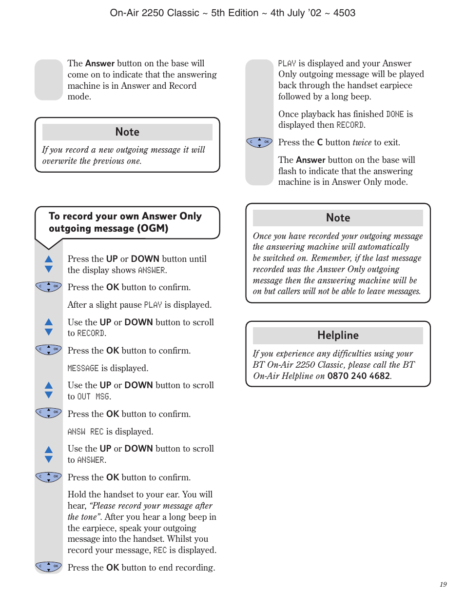 Helpline | BT 2100 Classic User Manual | Page 20 / 42