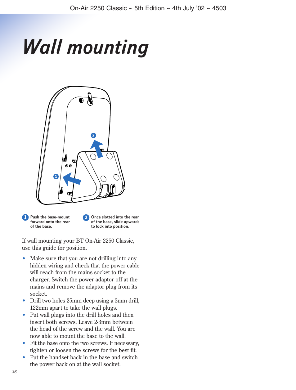 Wall mounting | BT 2100 Classic User Manual | Page 37 / 42