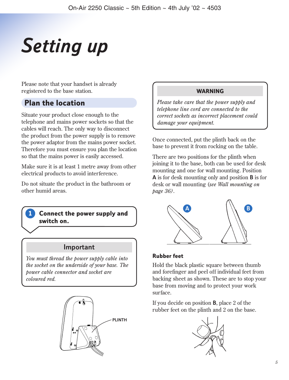 Setting up, Plan the location | BT 2100 Classic User Manual | Page 6 / 42