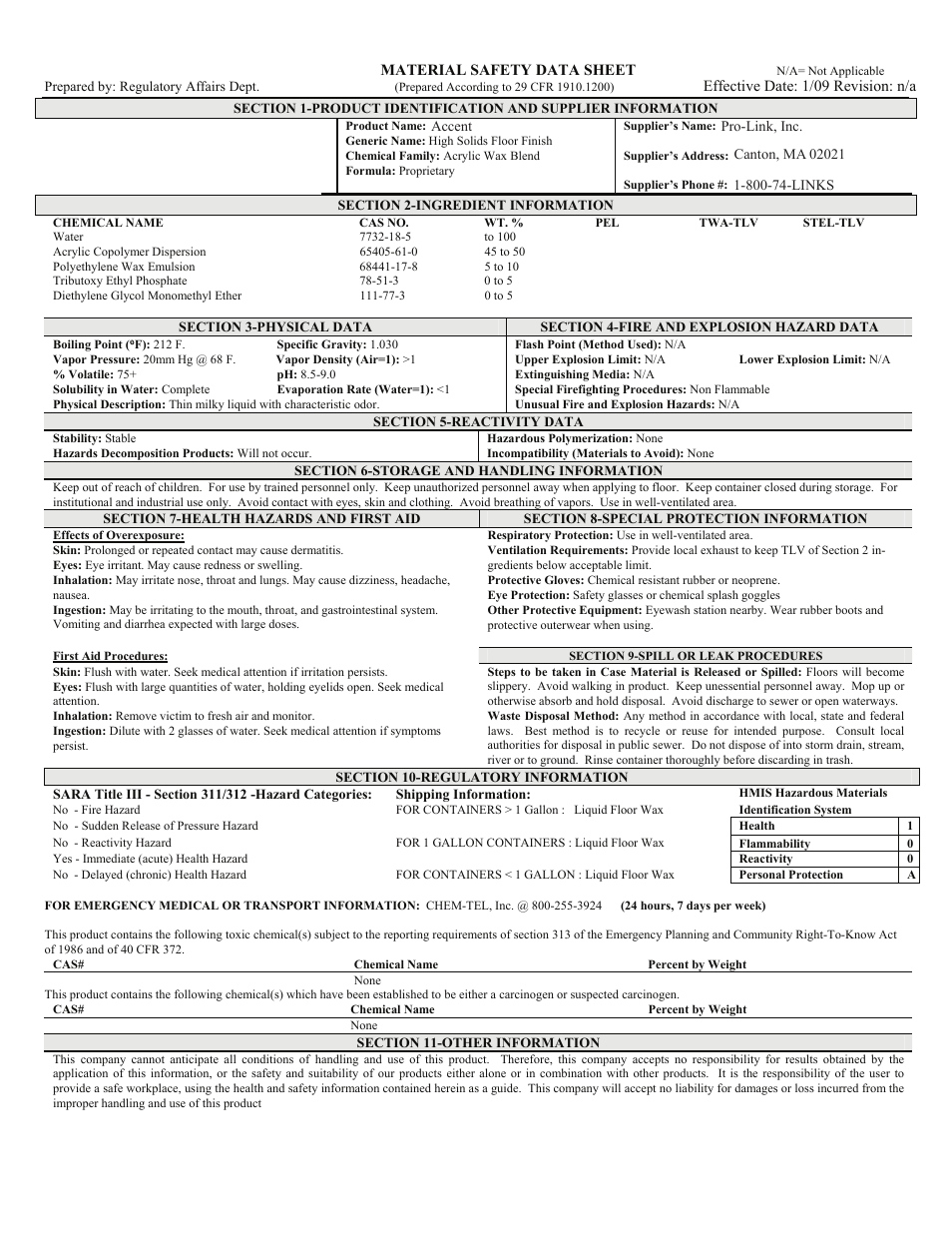 Pro-Link Accent - Floor Finish B14540 User Manual | 1 page