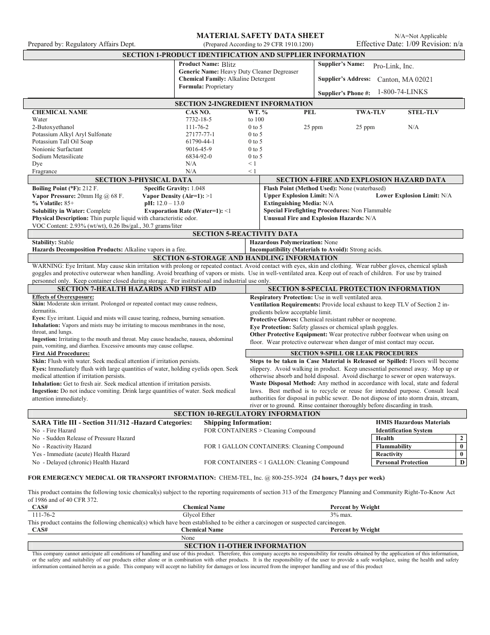 Pro-Link Blitz B14182 User Manual | 1 page