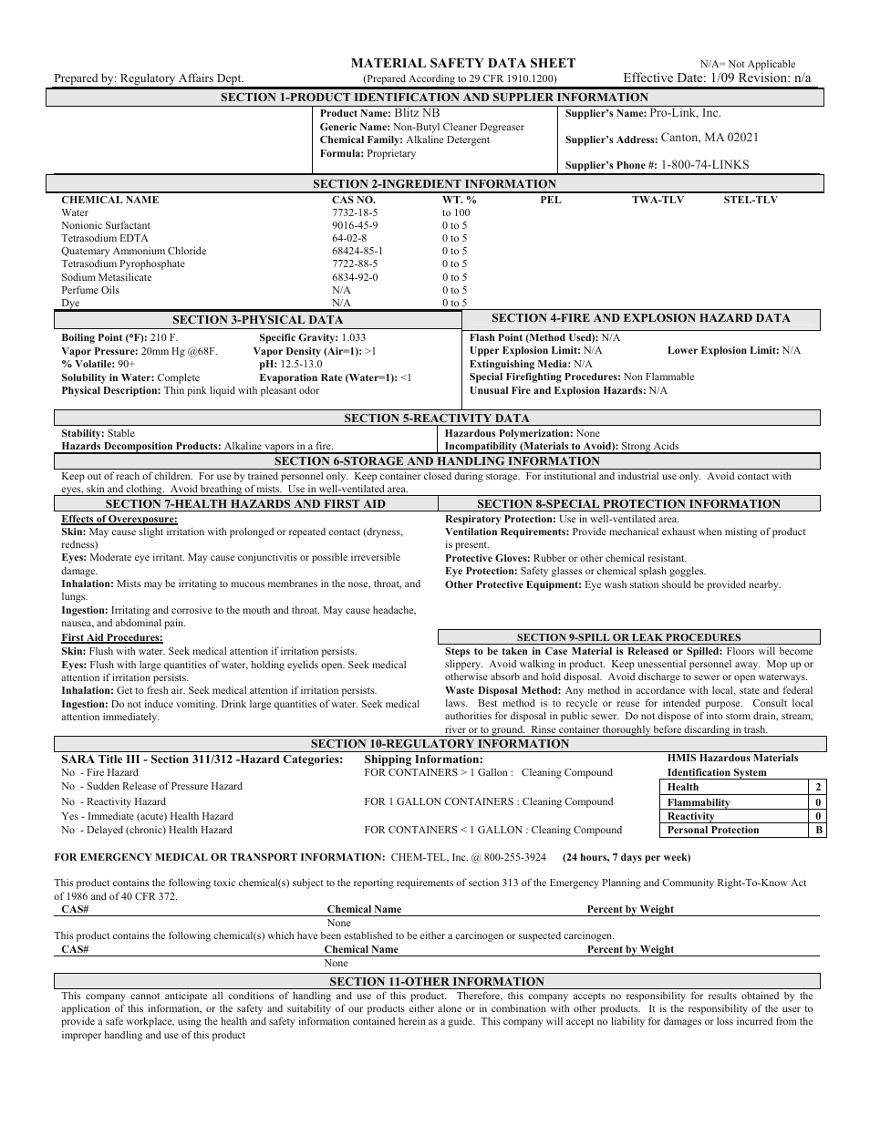 Pro-Link Blitz NB B14186 User Manual | 1 page