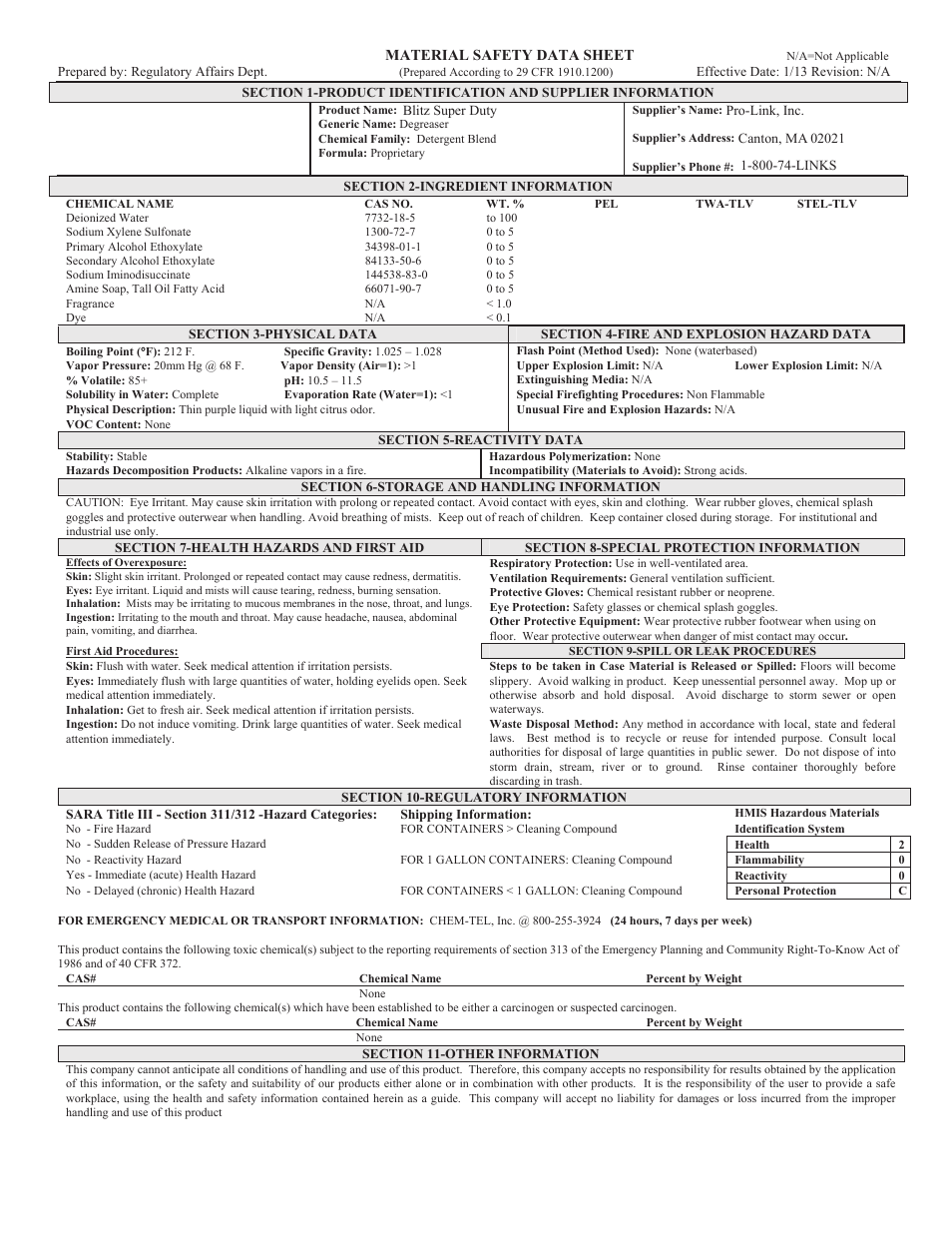 Pro-Link Blitz Super Duty B14595 User Manual | 1 page