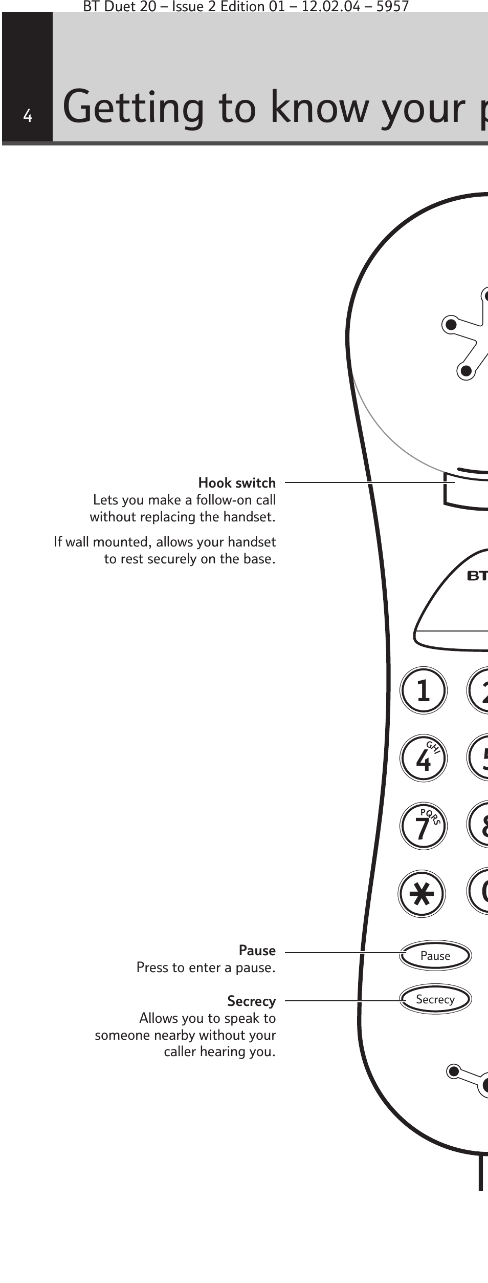 Getting to know your p | BT Duet 20 User Manual | Page 4 / 12