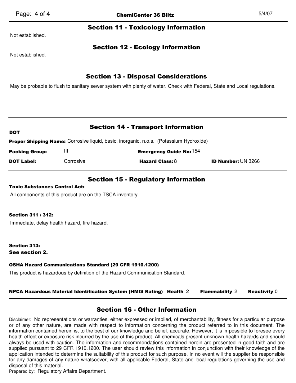 Pro-Link ChemiCenter #36 Blitz D10999 User Manual | Page 4 / 4