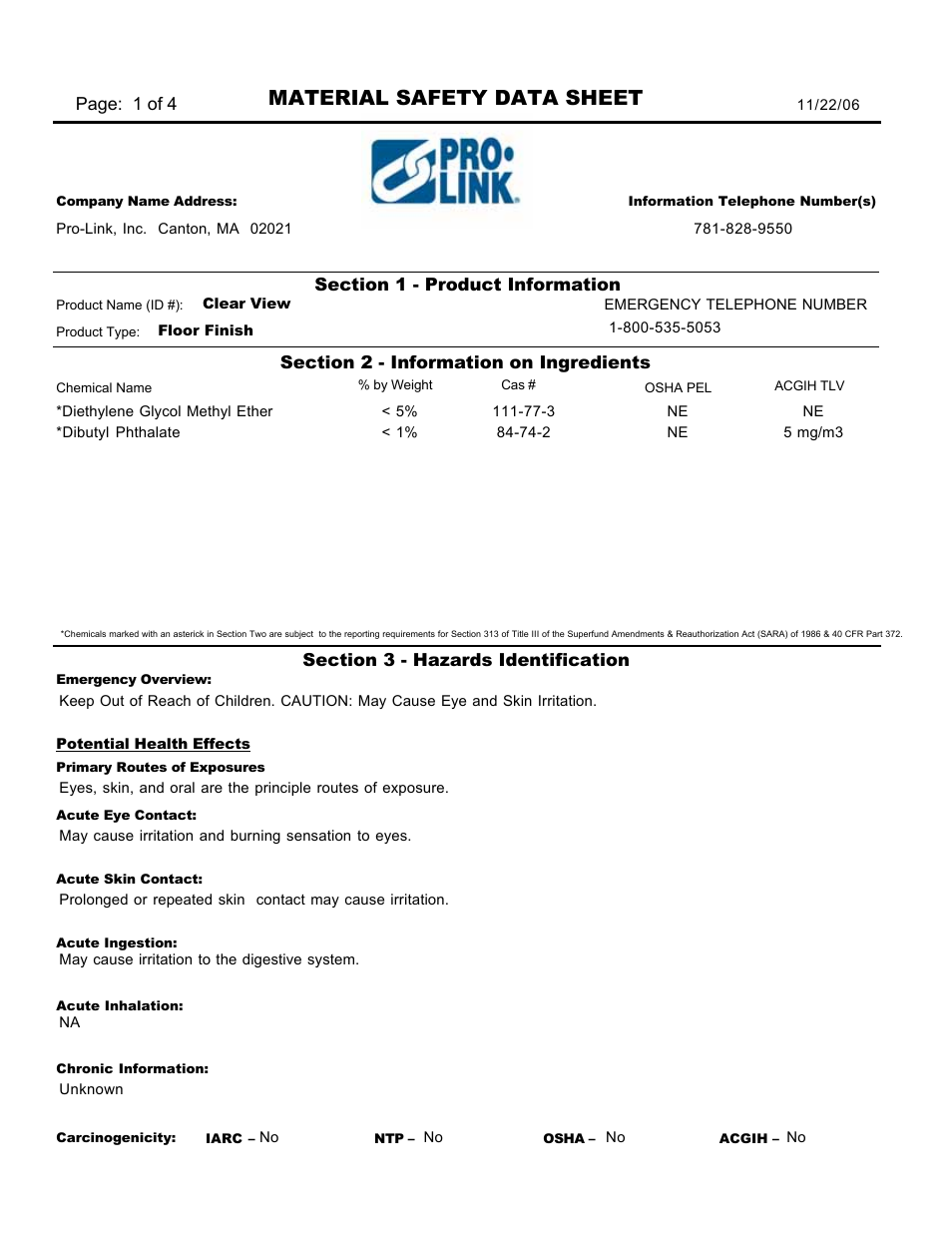 Pro-Link Clear View - High Gloss, Low Maintenance Finish D10787 User Manual | 4 pages