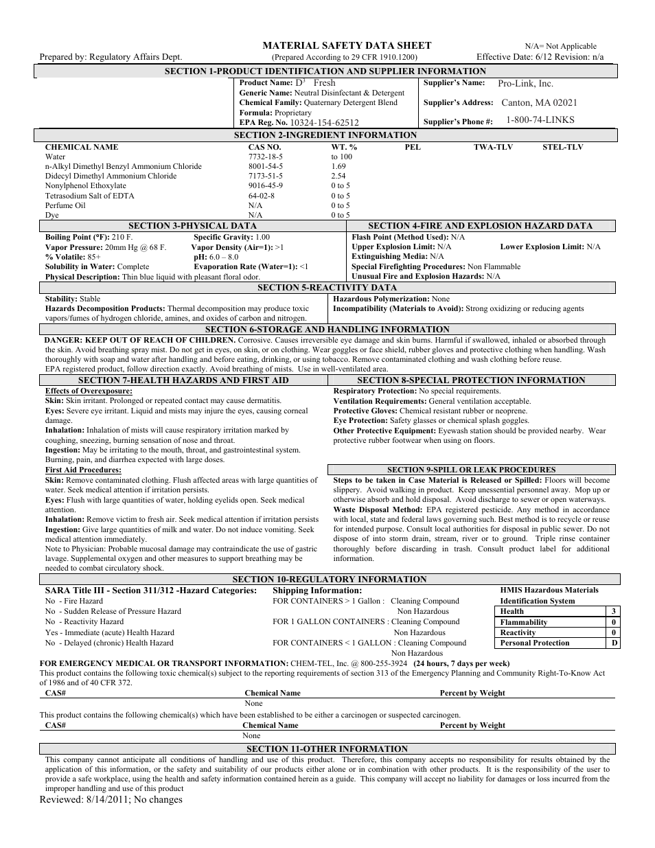 Pro-Link D3 Fresh Scent B15937 User Manual | 1 page