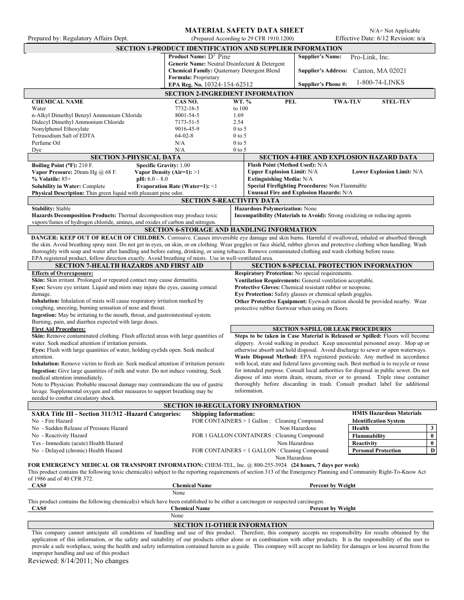 Pro-Link D3 Pine Scent B15944 User Manual | 1 page