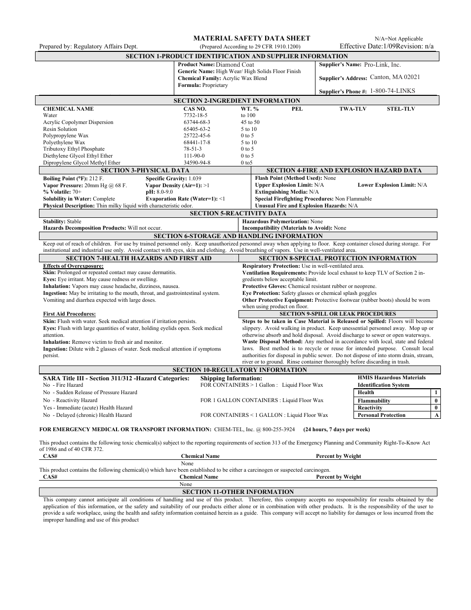 Pro-Link Diamond Coat B14061 User Manual | 1 page