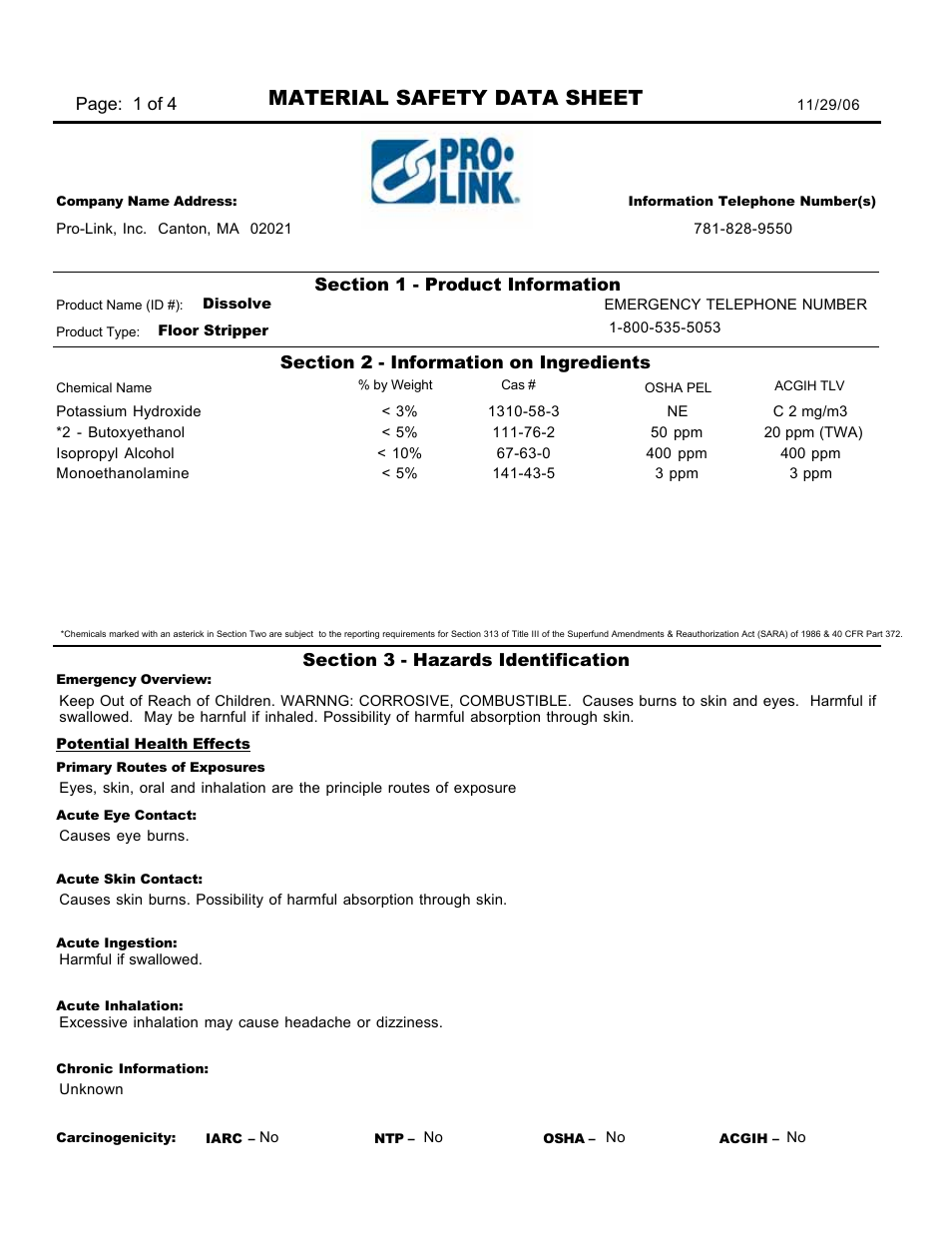 Pro-Link Dissolve - High Powered Stripper D10811 User Manual | 4 pages