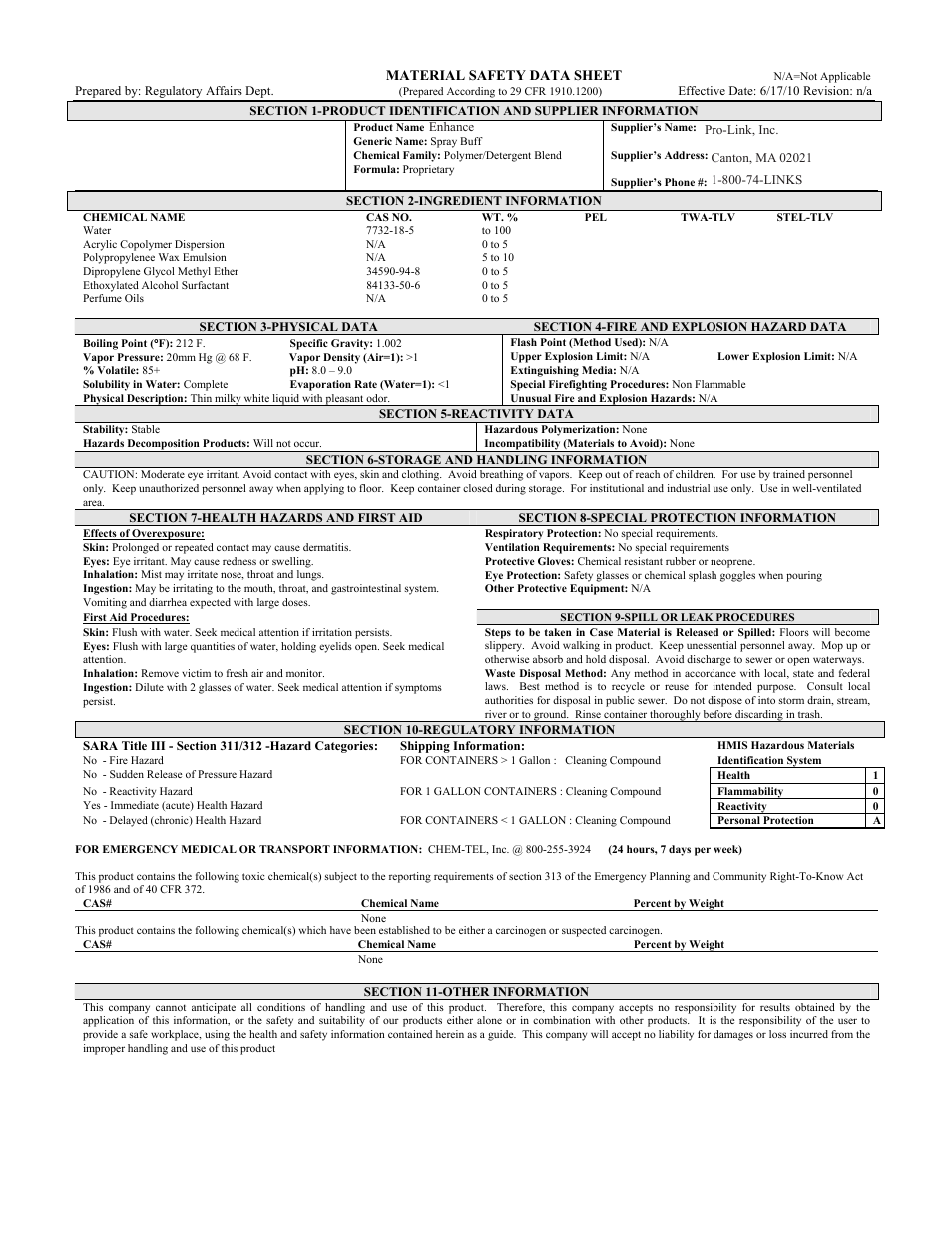 Pro-Link Enhance Spray Buff B14096 User Manual | 1 page