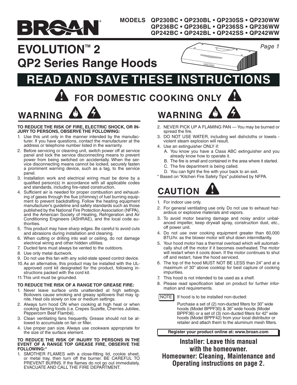 Broan EVOLUTION QP236WW User Manual | 21 pages