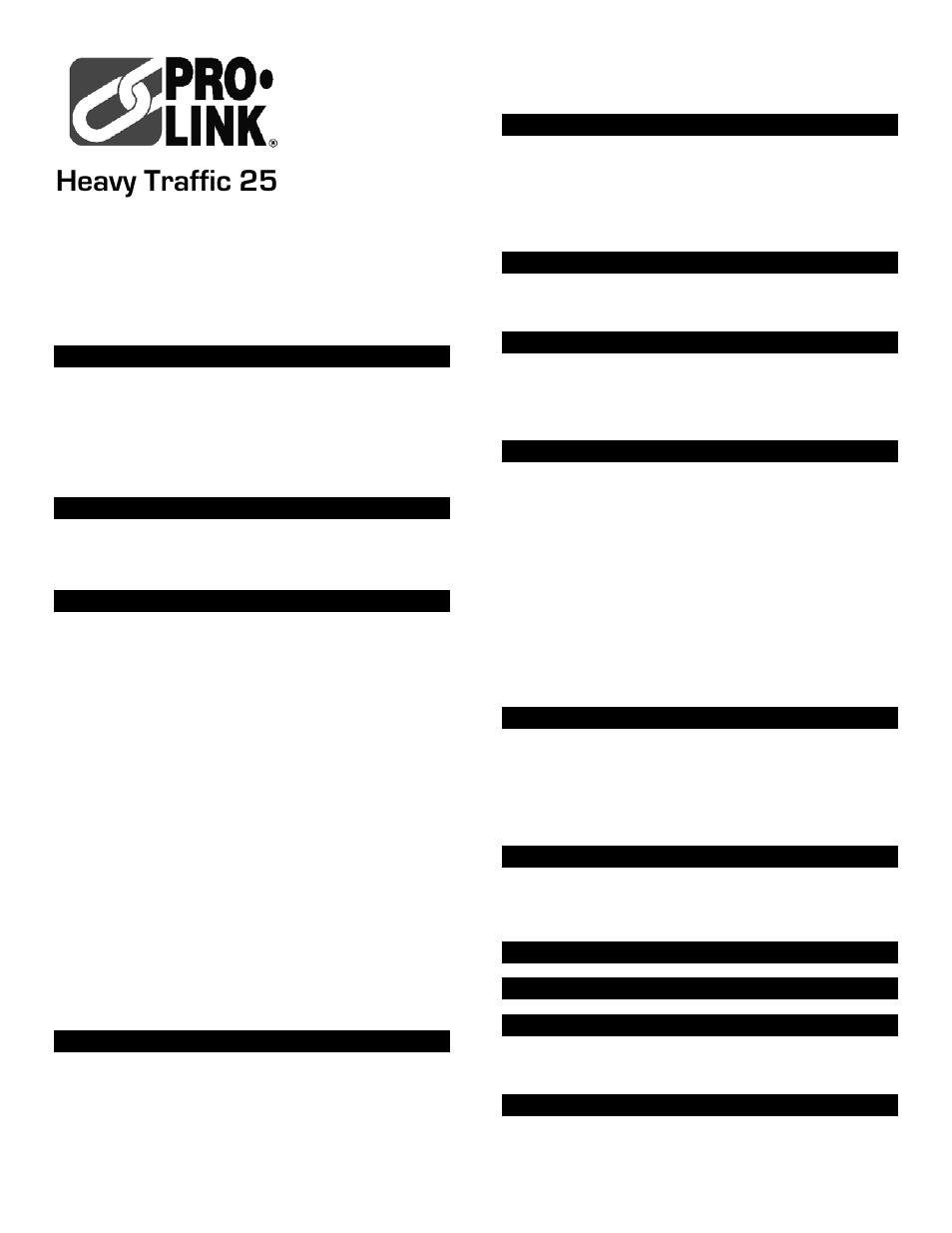 Pro-Link Heavy Traffic 25 10008 User Manual | 3 pages