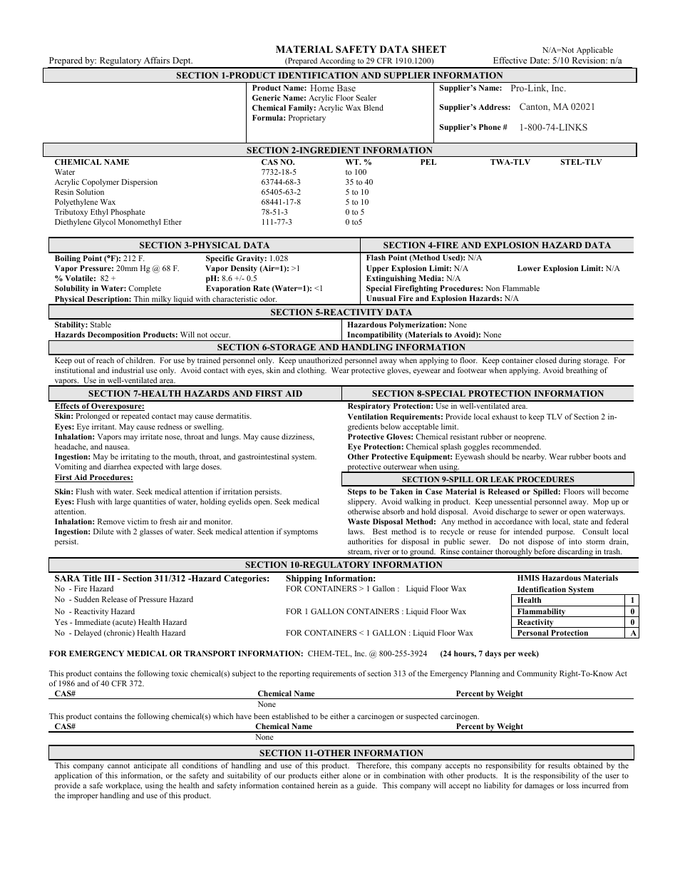 Pro-Link Home Base B14071 User Manual | 1 page