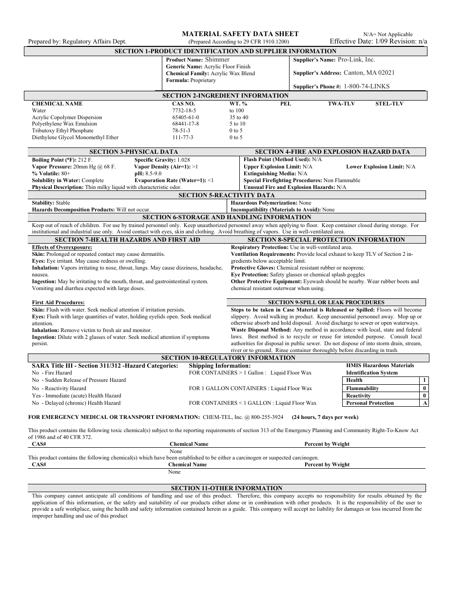 Pro-Link Shimmer Floor Finish B14181 User Manual | 1 page