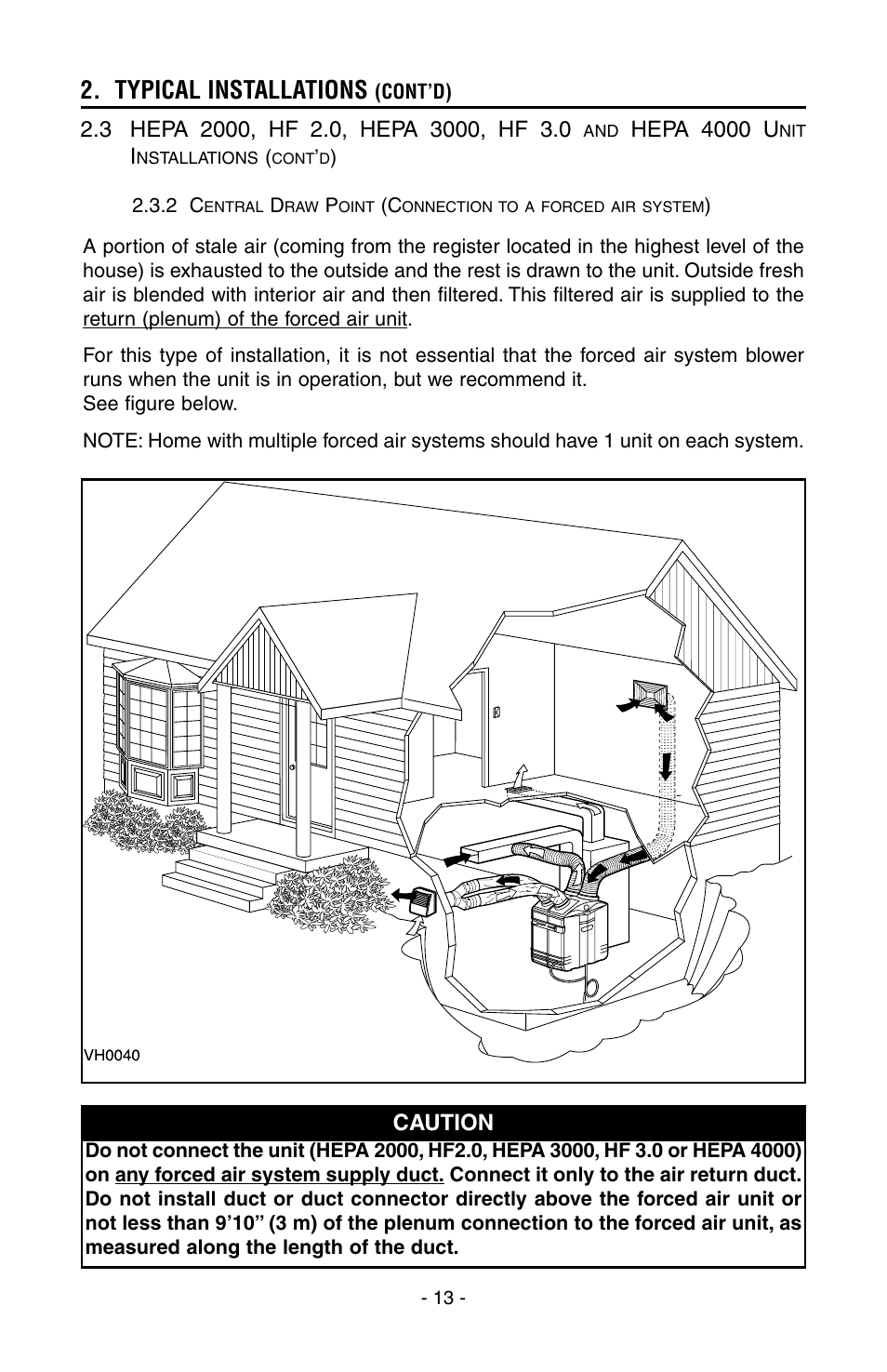 Typical installations, Hepa 4000 u, Caution | Broan HEPA 3000 User Manual | Page 13 / 38
