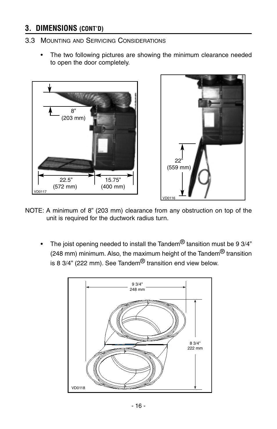 Dimensions | Broan HEPA 3000 User Manual | Page 16 / 38