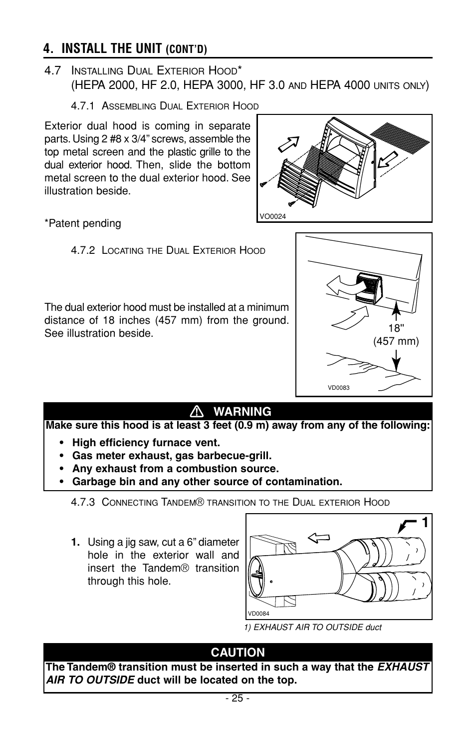 Install the unit, Hepa 4000, Warning | Caution | Broan HEPA 3000 User Manual | Page 25 / 38
