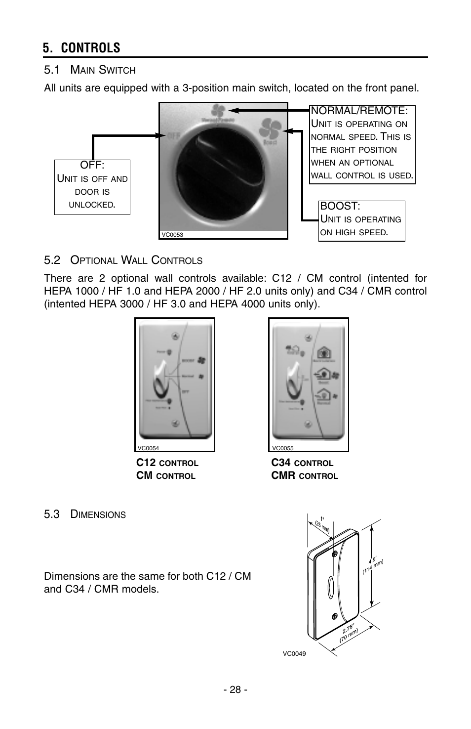 Controls | Broan HEPA 3000 User Manual | Page 28 / 38