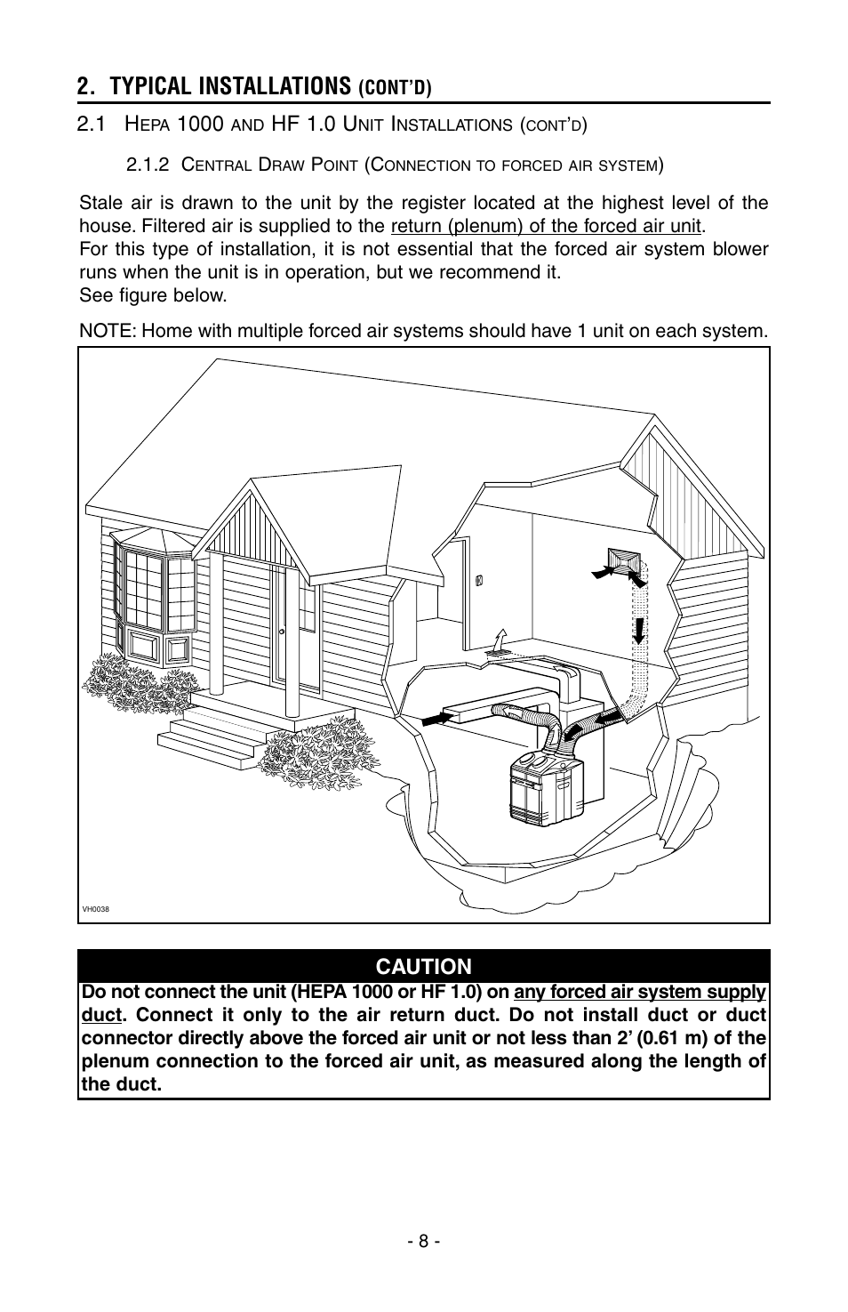 Typical installations, Hf 1.0 u, Caution | Broan HEPA 3000 User Manual | Page 8 / 38