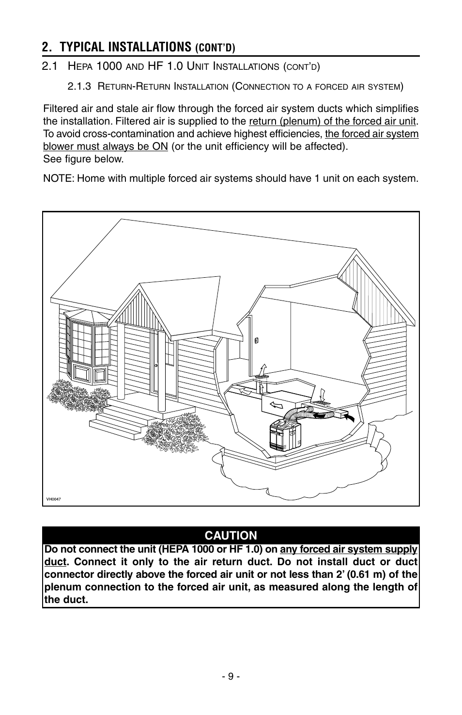 Typical installations, Caution, Hf 1.0 u | Broan HEPA 3000 User Manual | Page 9 / 38