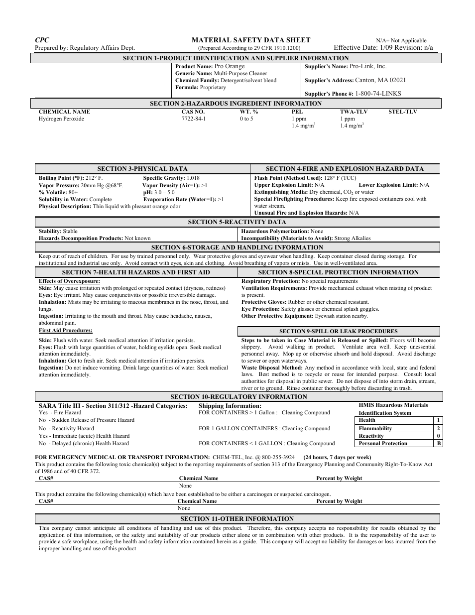 Pro-Link ProOrange Concentrate B14196 User Manual | 1 page