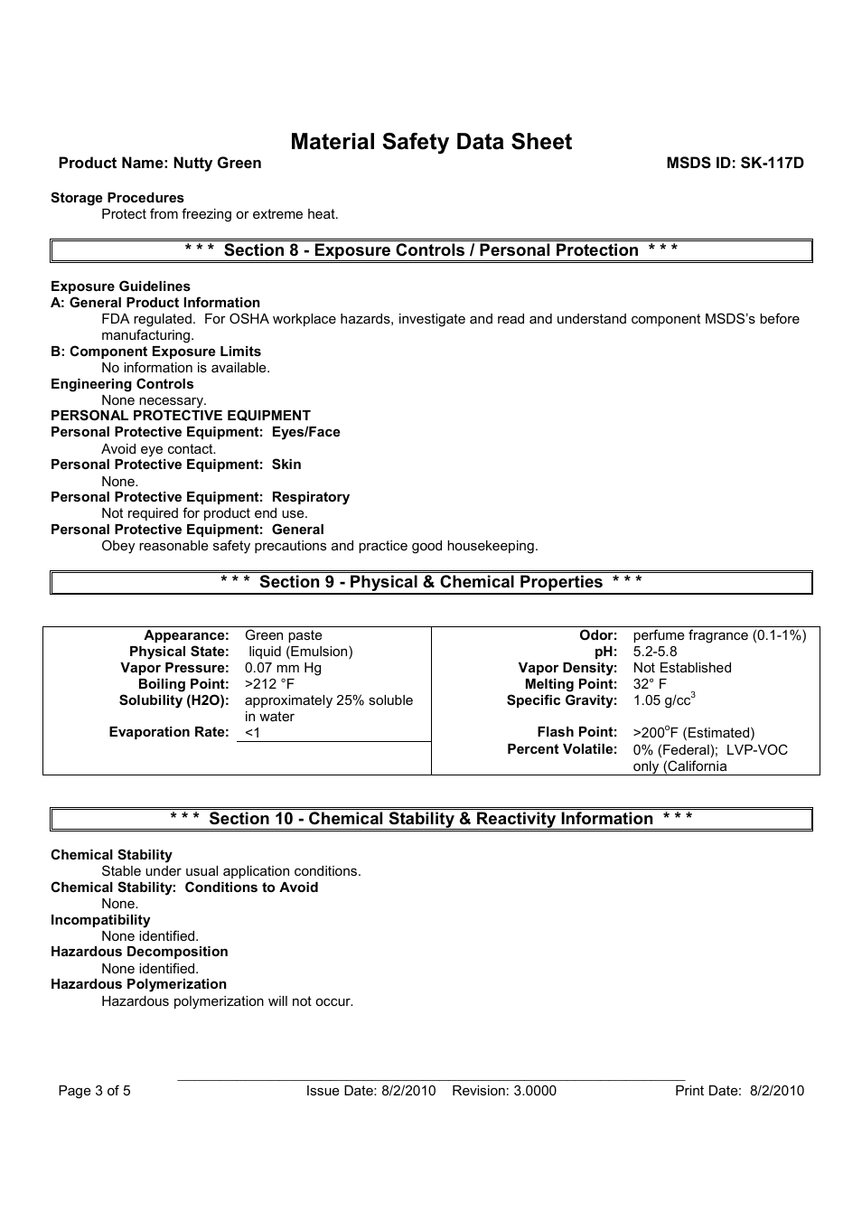 Material safety data sheet | Pro-Link Nutty Green 99022499 User Manual | Page 3 / 5