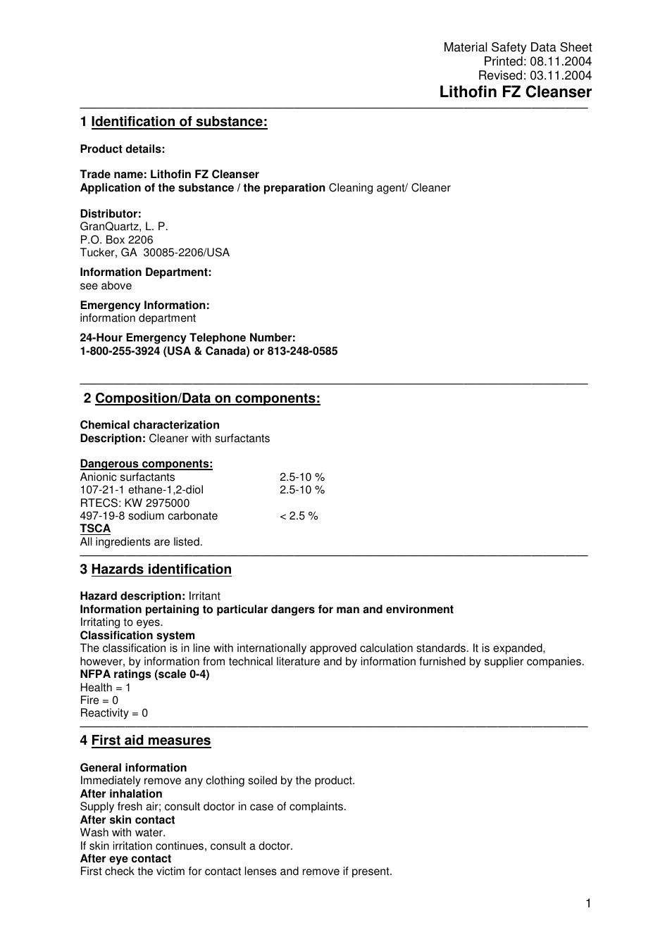 Pro-Link Lithofin FZ Cleanser 120026 User Manual | 6 pages