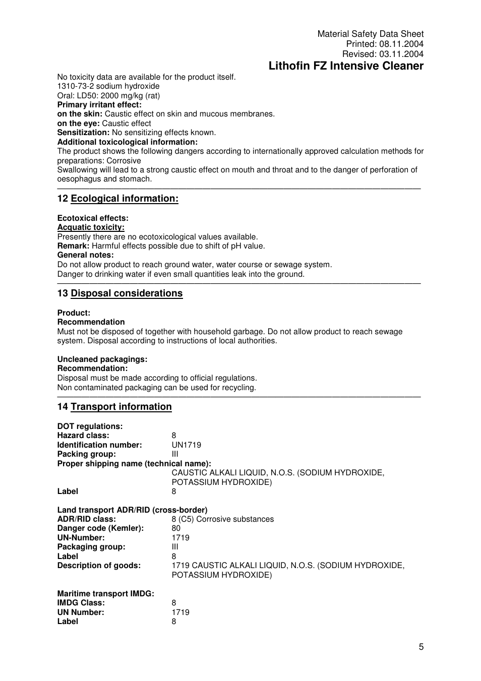 Lithofin fz intensive cleaner | Pro-Link Lithofin FZ Intensive Cleaner 120022 User Manual | Page 5 / 7