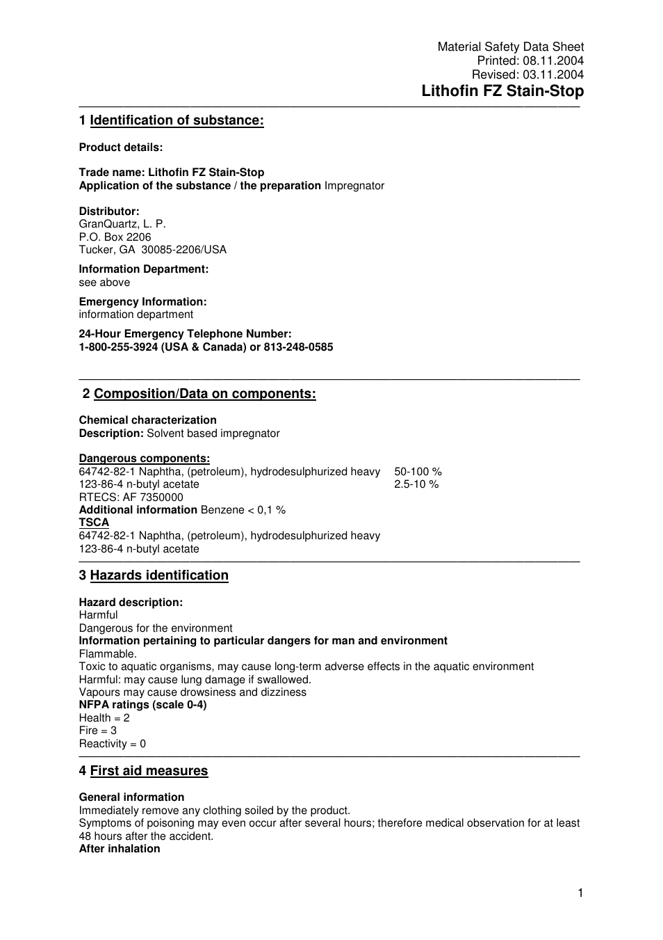 Pro-Link Lithofin FZ Stain-Stop 120024 User Manual | 7 pages