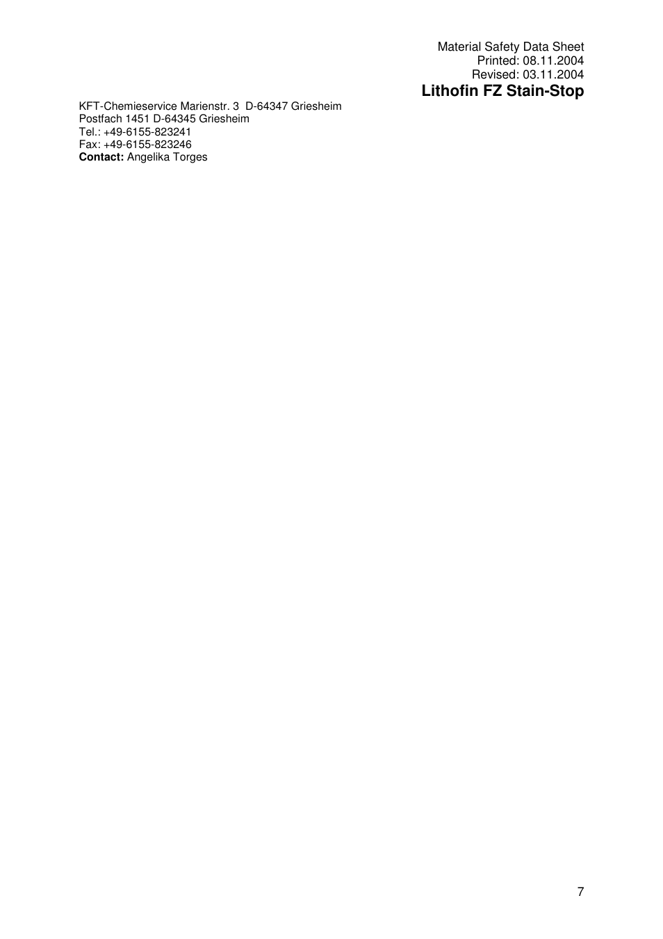 Lithofin fz stain-stop | Pro-Link Lithofin FZ Stain-Stop 120024 User Manual | Page 7 / 7