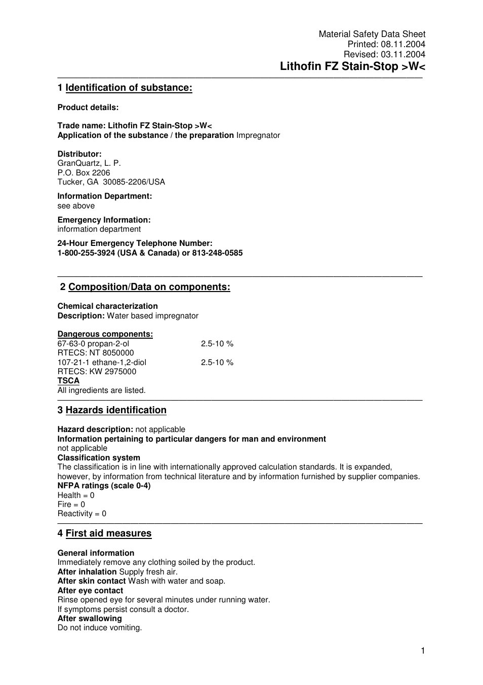 Pro-Link Lithofin FZ Stain-Stop Water Based 120028 User Manual | 5 pages