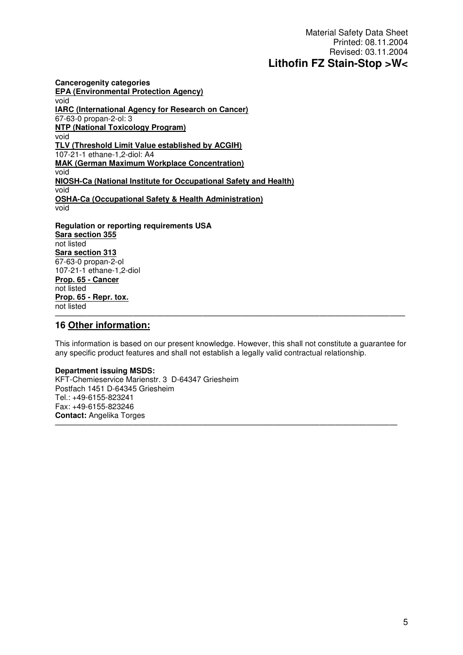 Lithofin fz stain-stop >w | Pro-Link Lithofin FZ Stain-Stop Water Based 120028 User Manual | Page 5 / 5