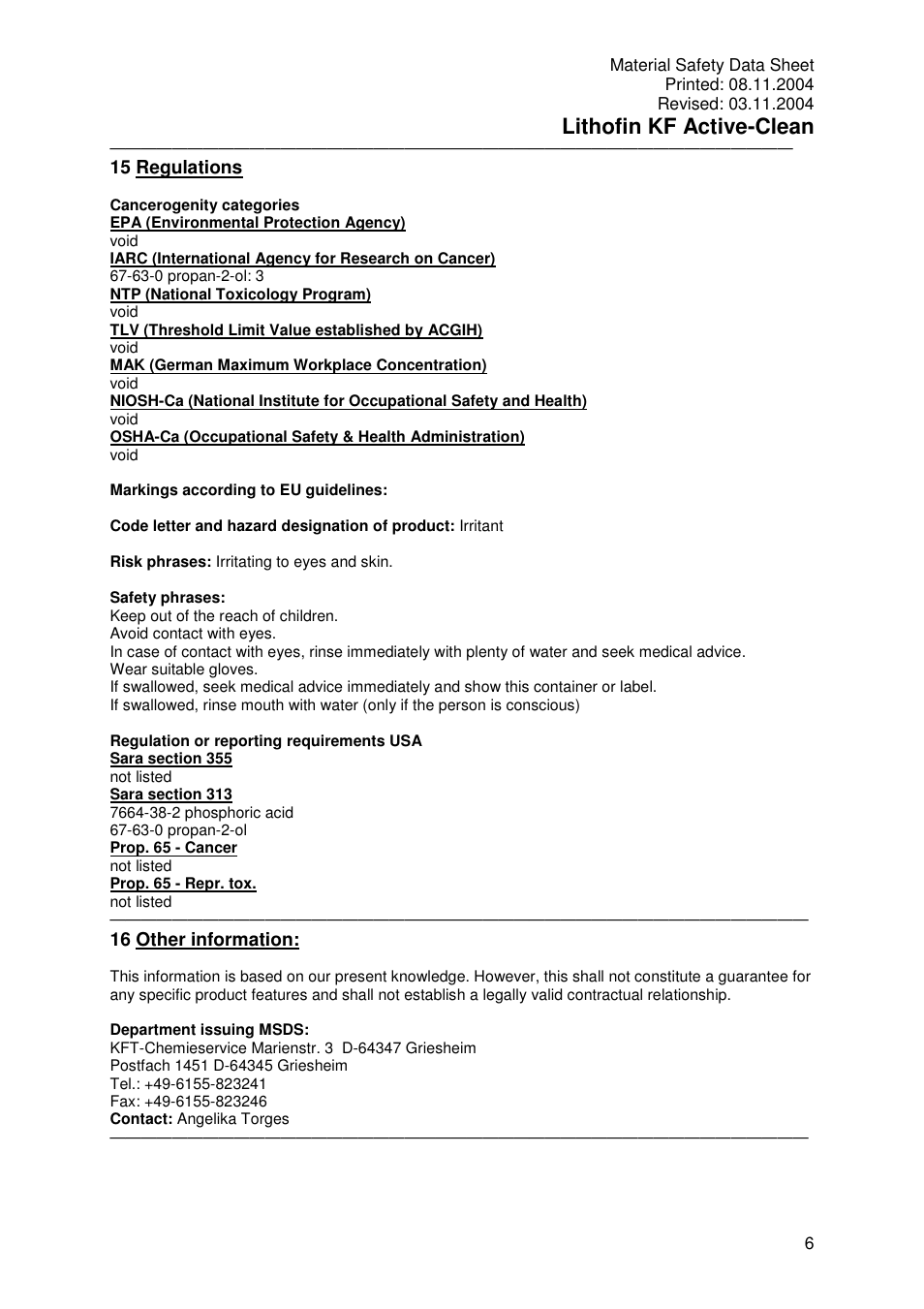 Lithofin kf active-clean | Pro-Link Lithofin KF Active-Clean 120019 User Manual | Page 6 / 6