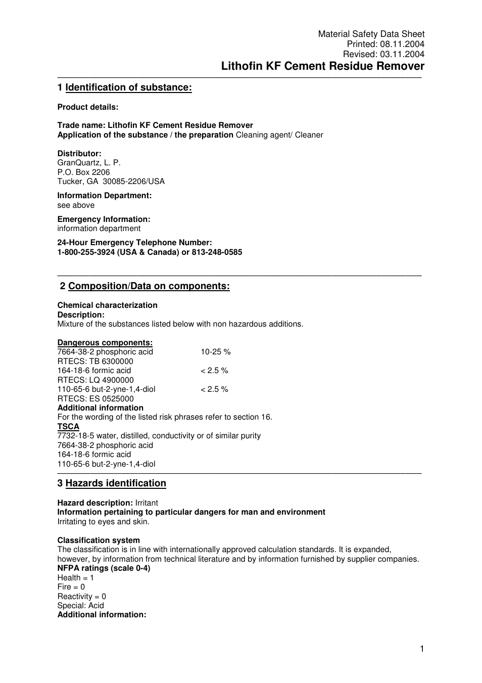 Pro-Link Lithofin KF Cement Residue Remover 120014 User Manual | 6 pages