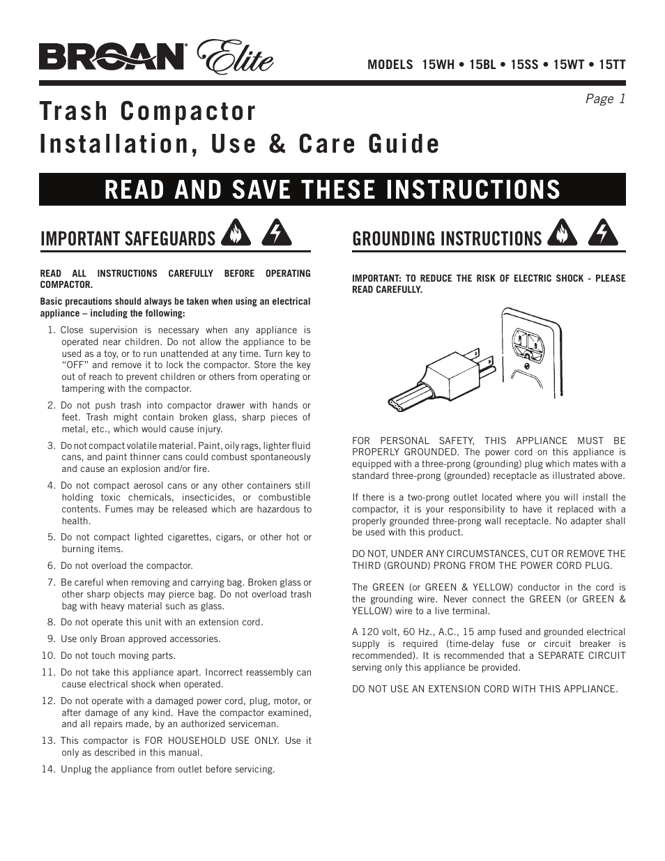 Broan Elite 15WH User Manual | 32 pages