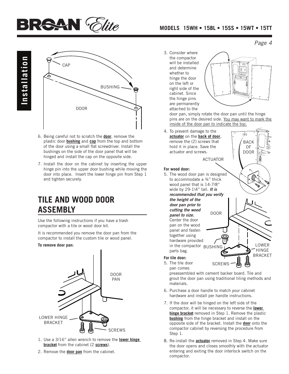 Tile and wood door assembly | Broan Elite 15WH User Manual | Page 4 / 32