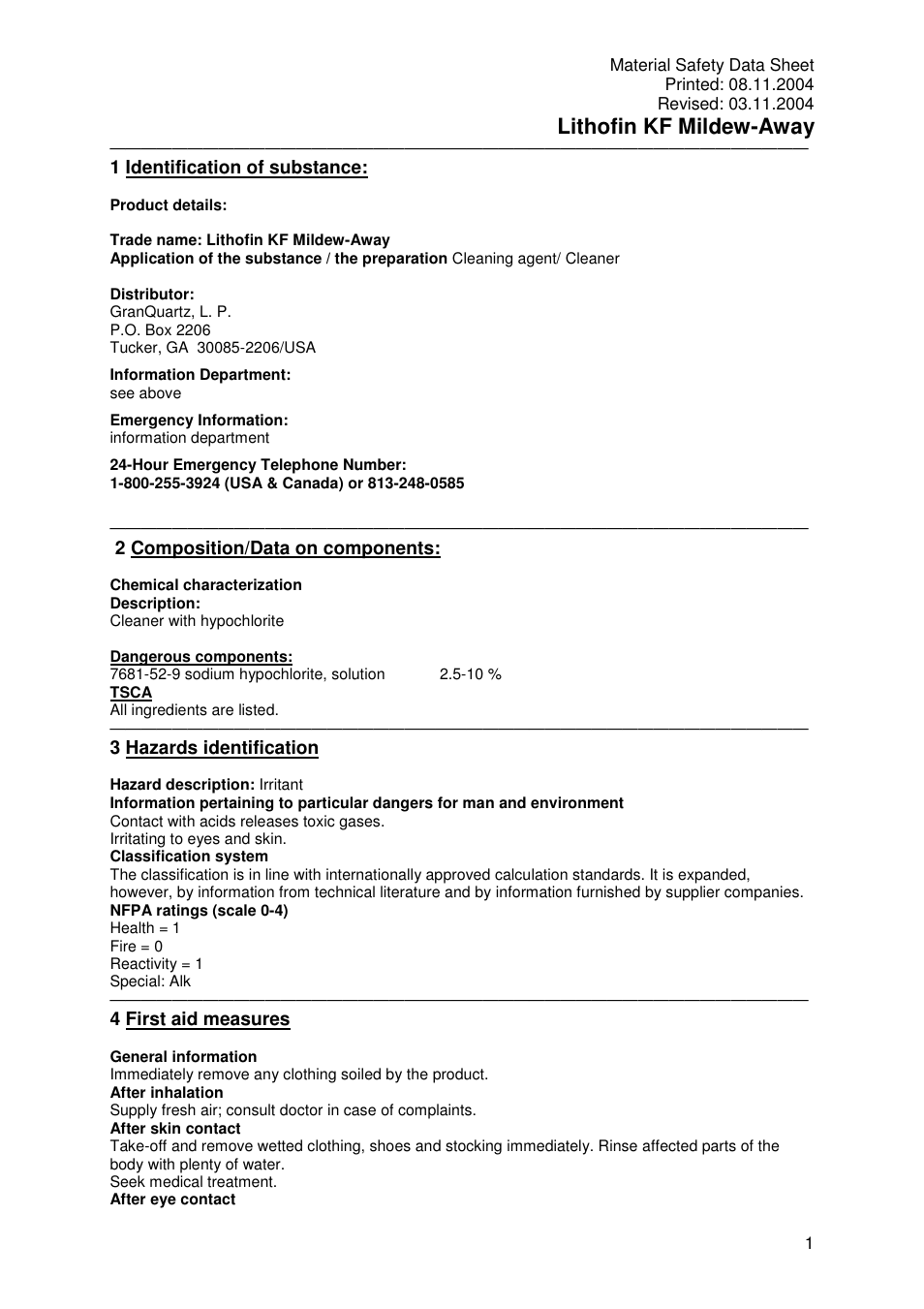 Pro-Link Lithofin KF Mildew-Away 120015 User Manual | 6 pages