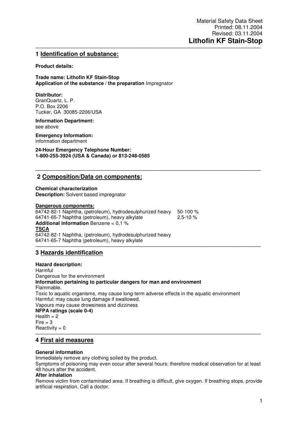 Pro-Link Lithofin KF Stain-Stop 120017 User Manual | 6 pages