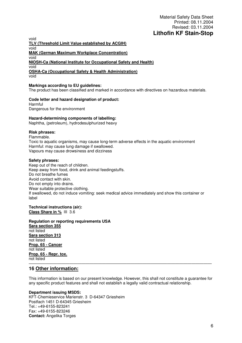 Lithofin kf stain-stop | Pro-Link Lithofin KF Stain-Stop 120017 User Manual | Page 6 / 6