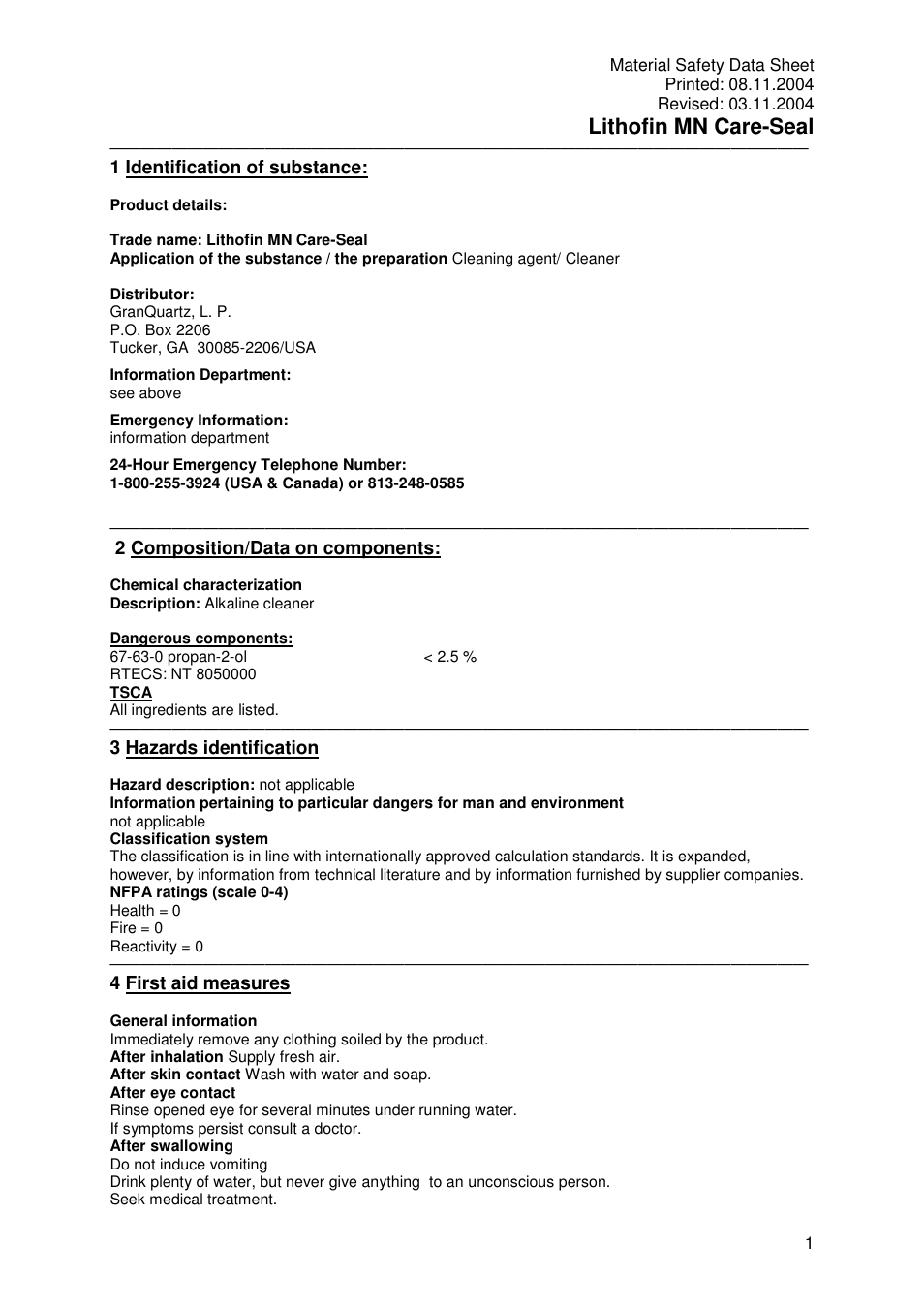 Pro-Link Lithofin MN Care-Seal 120067 User Manual | 5 pages