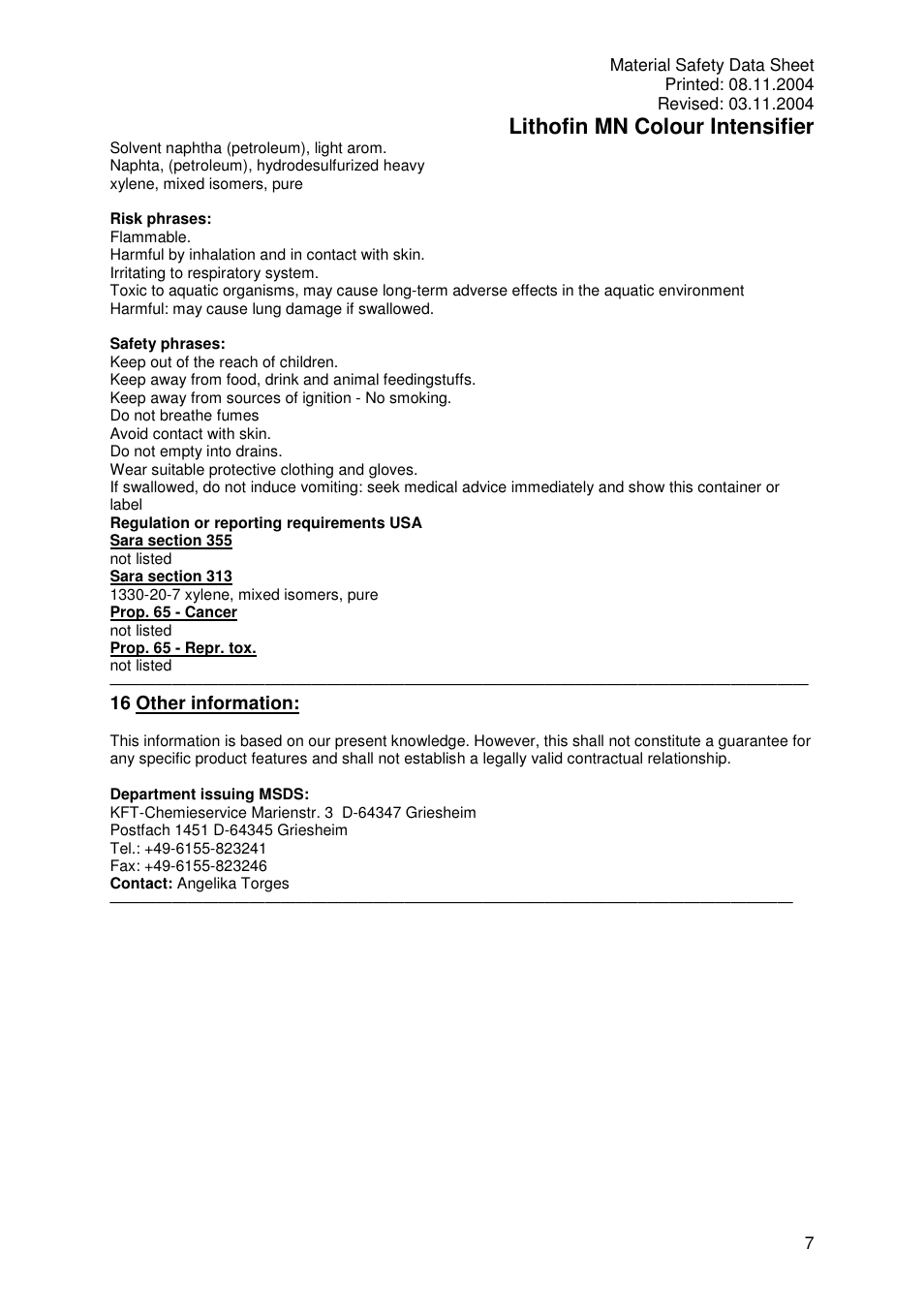 Lithofin mn colour intensifier | Pro-Link Lithofin MN Color Intensifier 120046 User Manual | Page 7 / 7