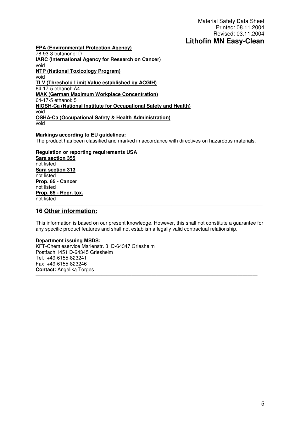 Lithofin mn easy-clean | Pro-Link Lithofin MN Easy Clean 120053 User Manual | Page 5 / 5
